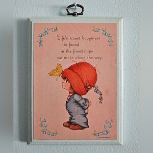 Vintage 80s Hallmark Baby Blue Friendship Happiness Quote Butterfly Flora Plaque